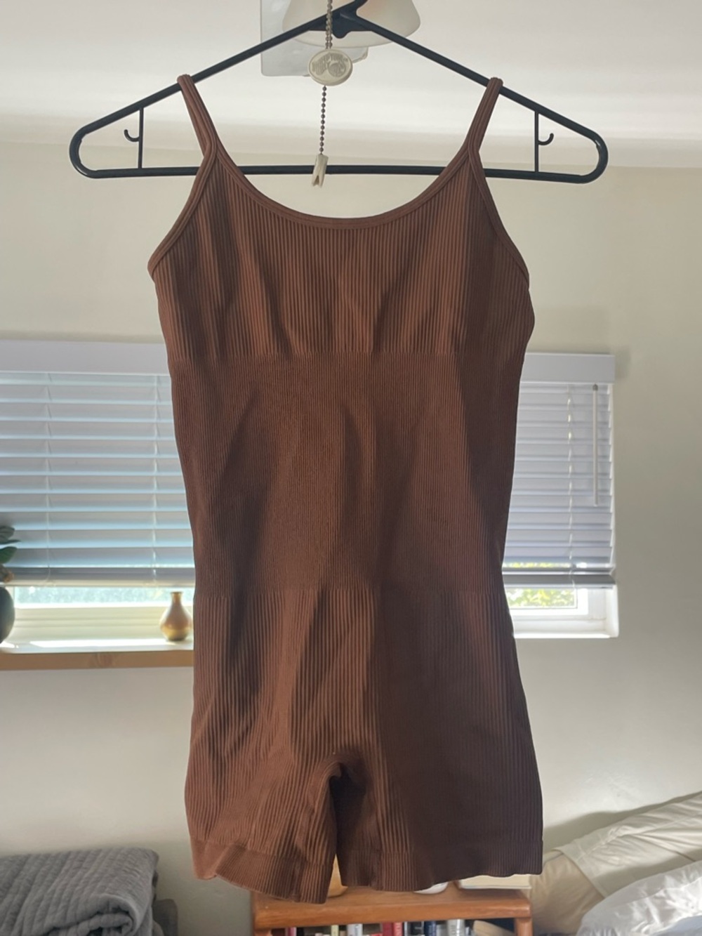 Women Ribbed Brown Tank One-Piece Romper Onesie